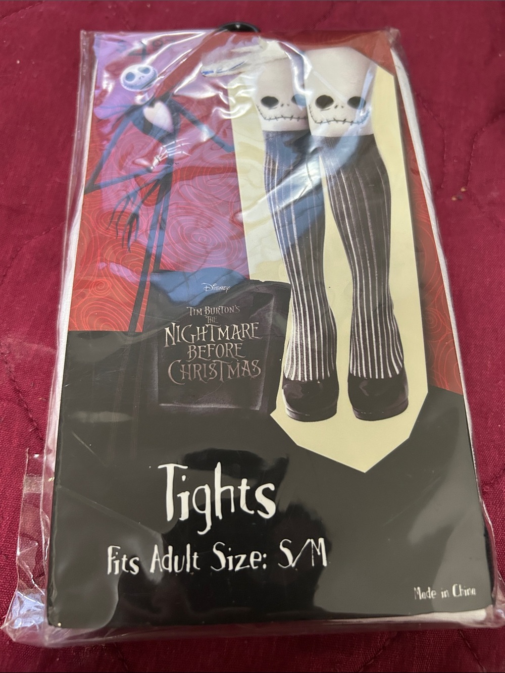 BNIP The Nightmare Before Christmas Black & White Skull Stripe Tights - S/M